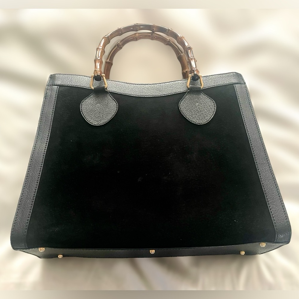 GUCCI Diana tote, black suede, chèvre trim, bamboo, *redone interior lining*EUC - Picture 2 of 16